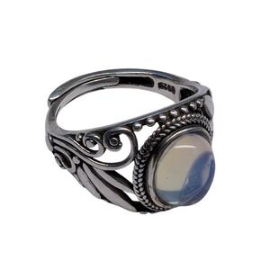 Opalite Ring Sterling Silver Vintage Style Filigree Adjustable 925